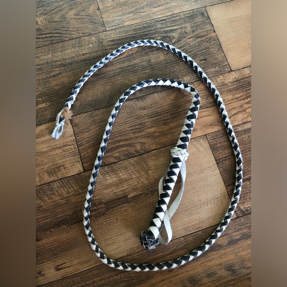 Vintage Black Rawhide Leather Braided Bull Whip Cowboy Western 5.5 Ft Photo Prop